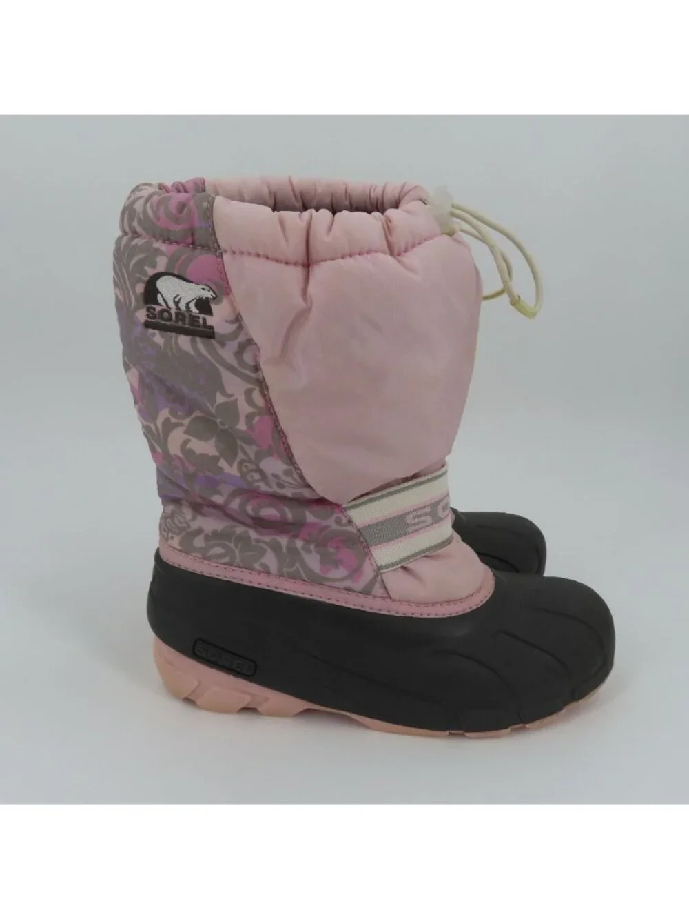 Sorel Womens 7 Cub NY1799-636 Pink Gray Floral Flower Felt Lined Winter Boots
